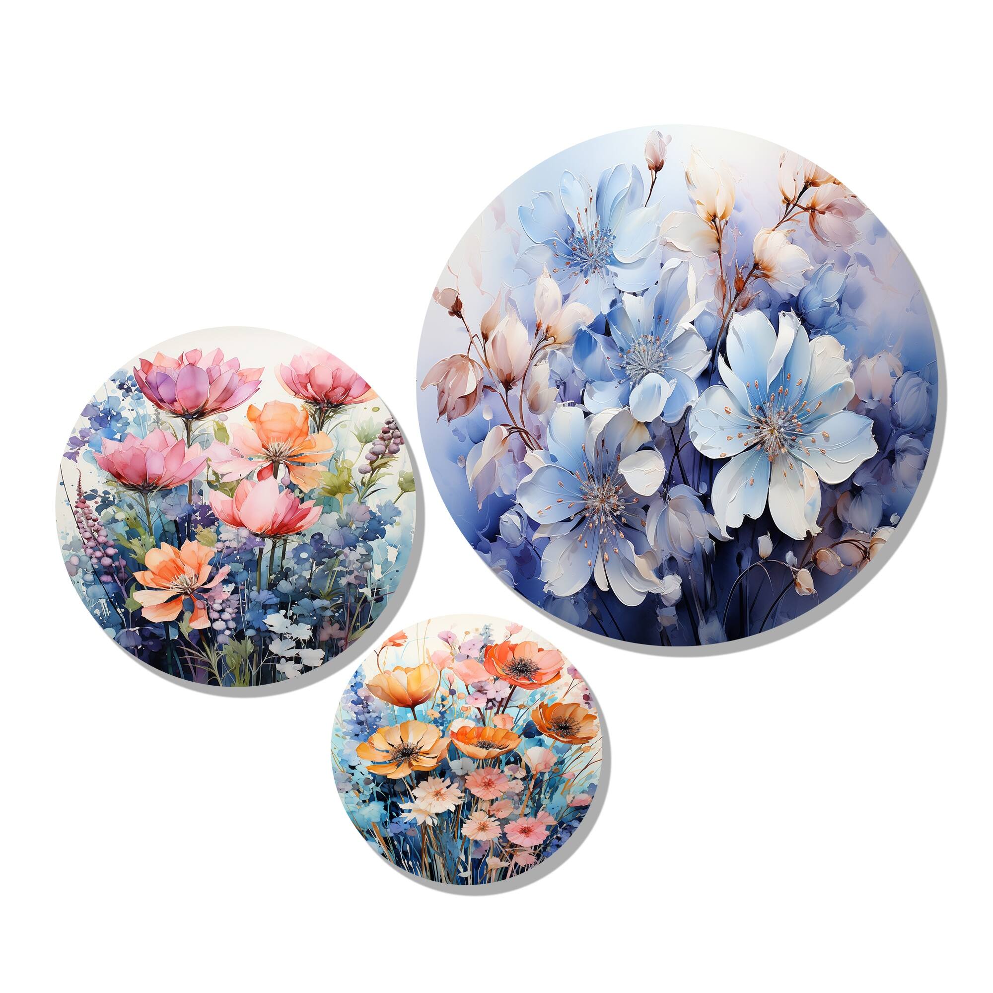 Designart "Blue Multicolored Collage I" Floral Metal Wall Art